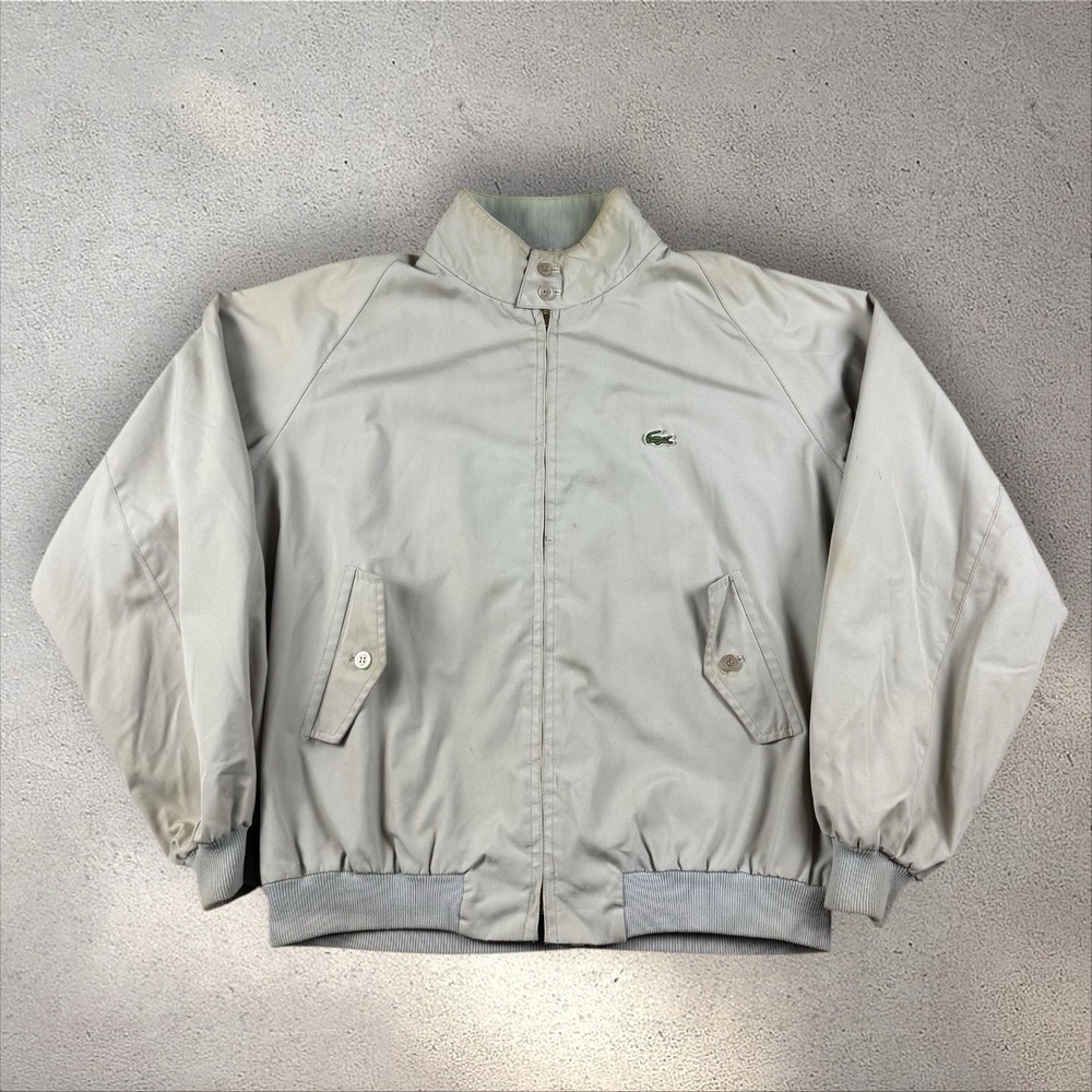 Vintage IZOD Lacoste Beige‎ Harringtons Jacket Men's XL Plaid Lined Bomber